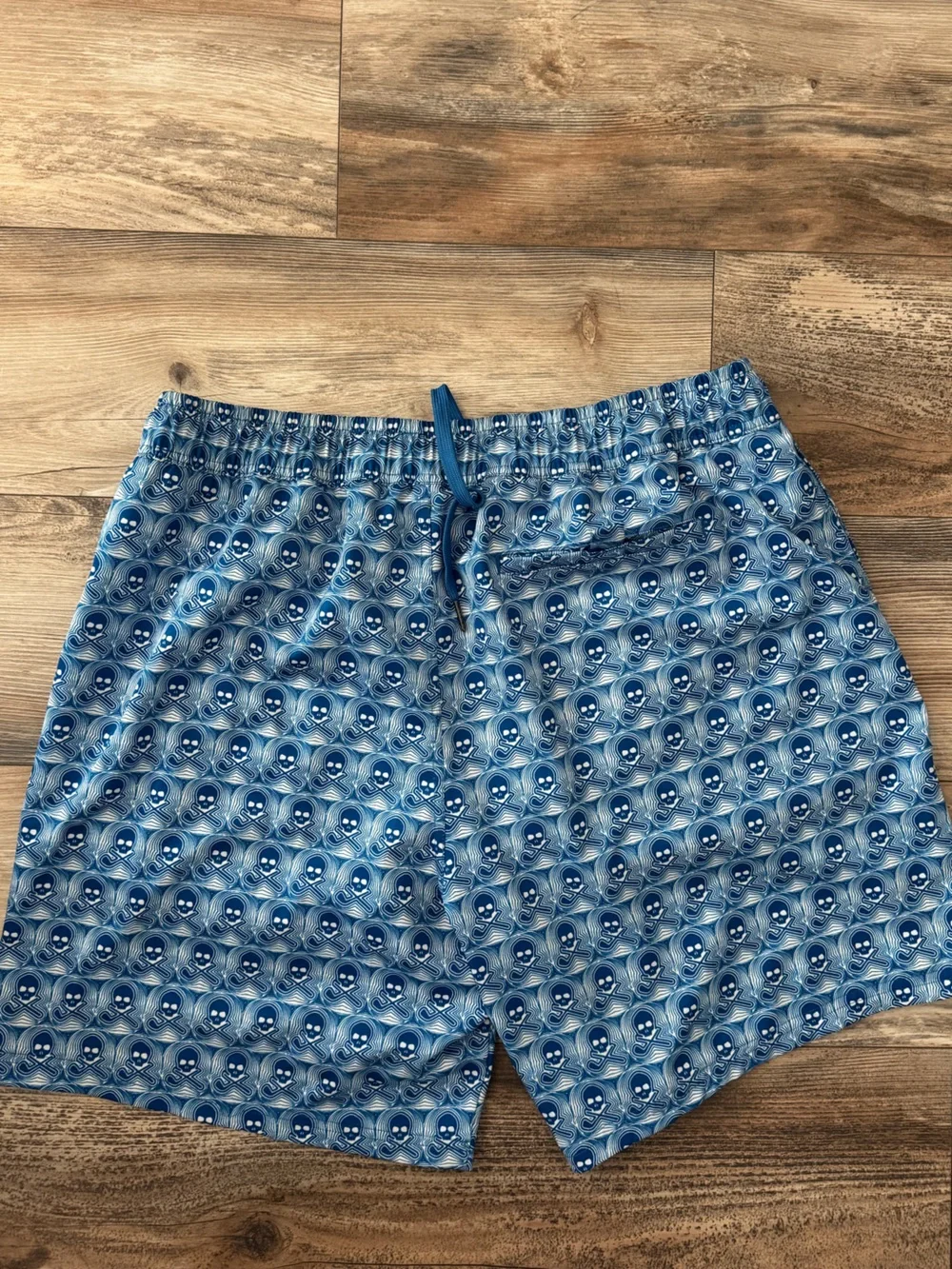 Robert Graham Swim Trunks Shorts Men XL Blue Skull Print Compression Lined Surf